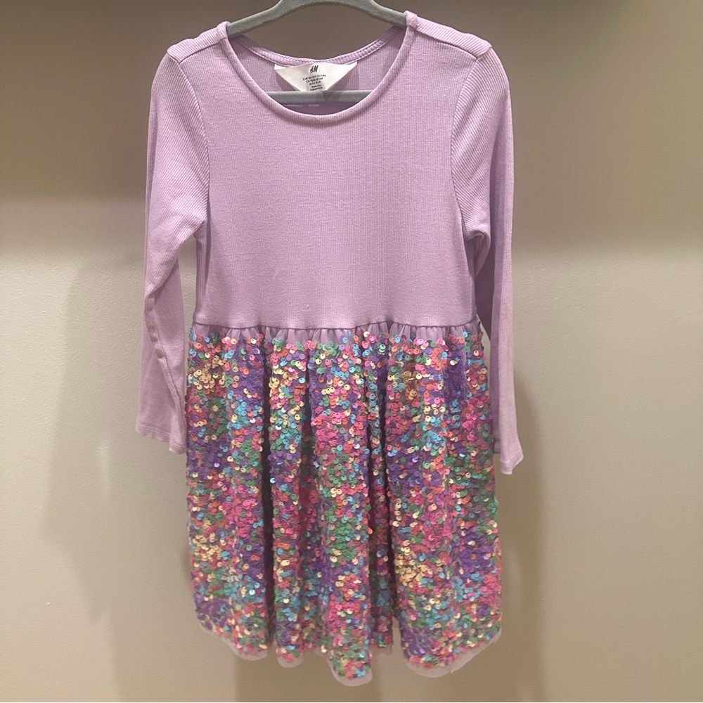H&M Sequin Purple Dress Girls Size 4
